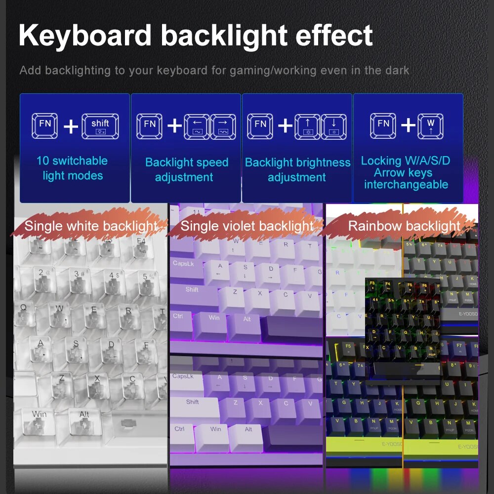 E-YOOSO USB 기계식 게이밍 키보드, 유선 흑백 - Gaming Keyboard Budget 리뷰 및 가격